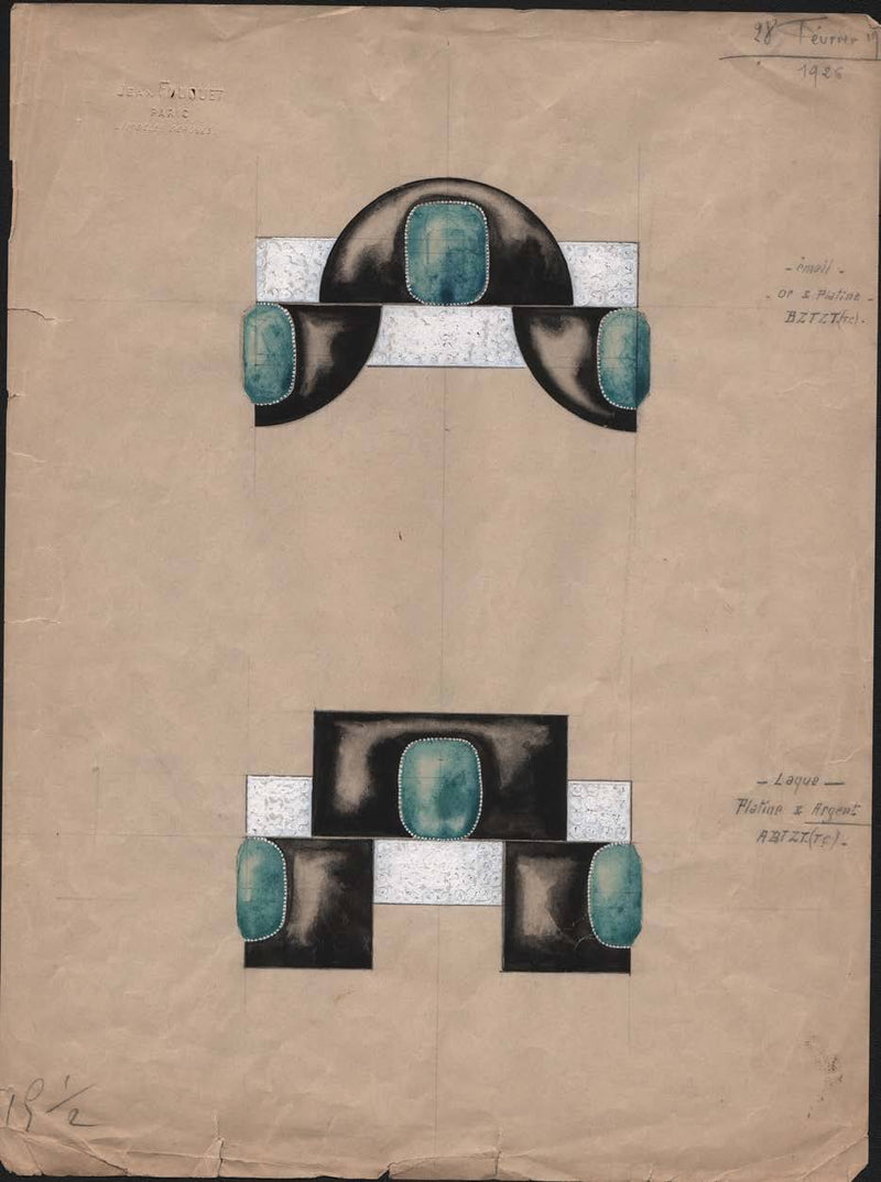 e original drawing accompanies the bracelet, stamped Jean Fouquet, Paris, and dated 1926