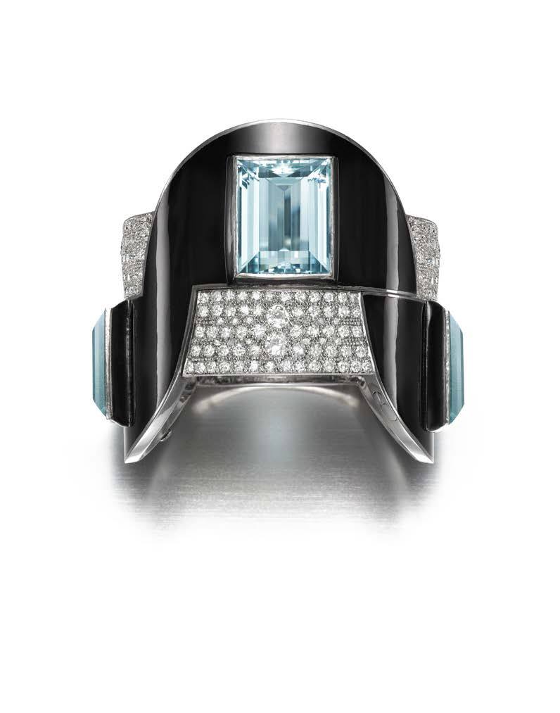 The front view of the bracelet shows the strong geometry of the piece.