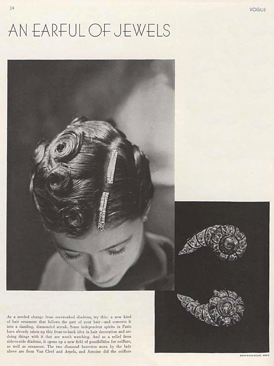 The nautilus shell earrings by Belperron for Boivin featured in Vogue, February 15, 1934.