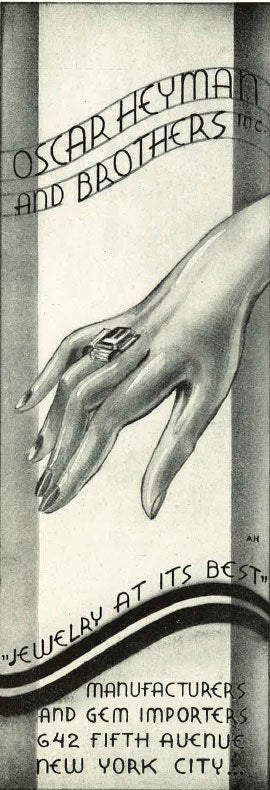 An advertisement for Oscar Heyman and Brothers from e Jewelers’ Circular, 1942.