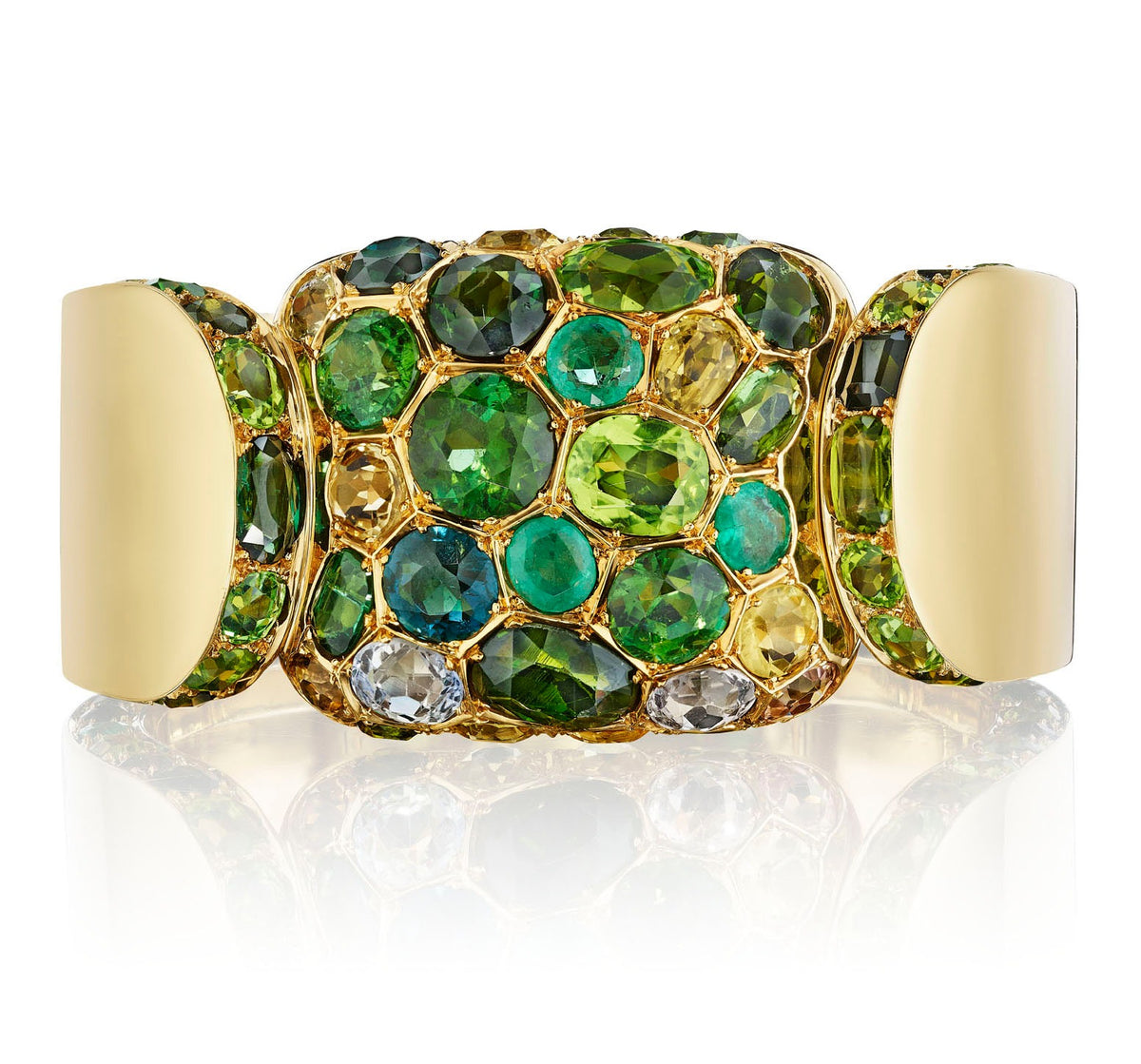 Multi-Gem and Gold “Serti Couteau” Bangle Bracelet by Suzanne Belperron, Paris, circa 1960