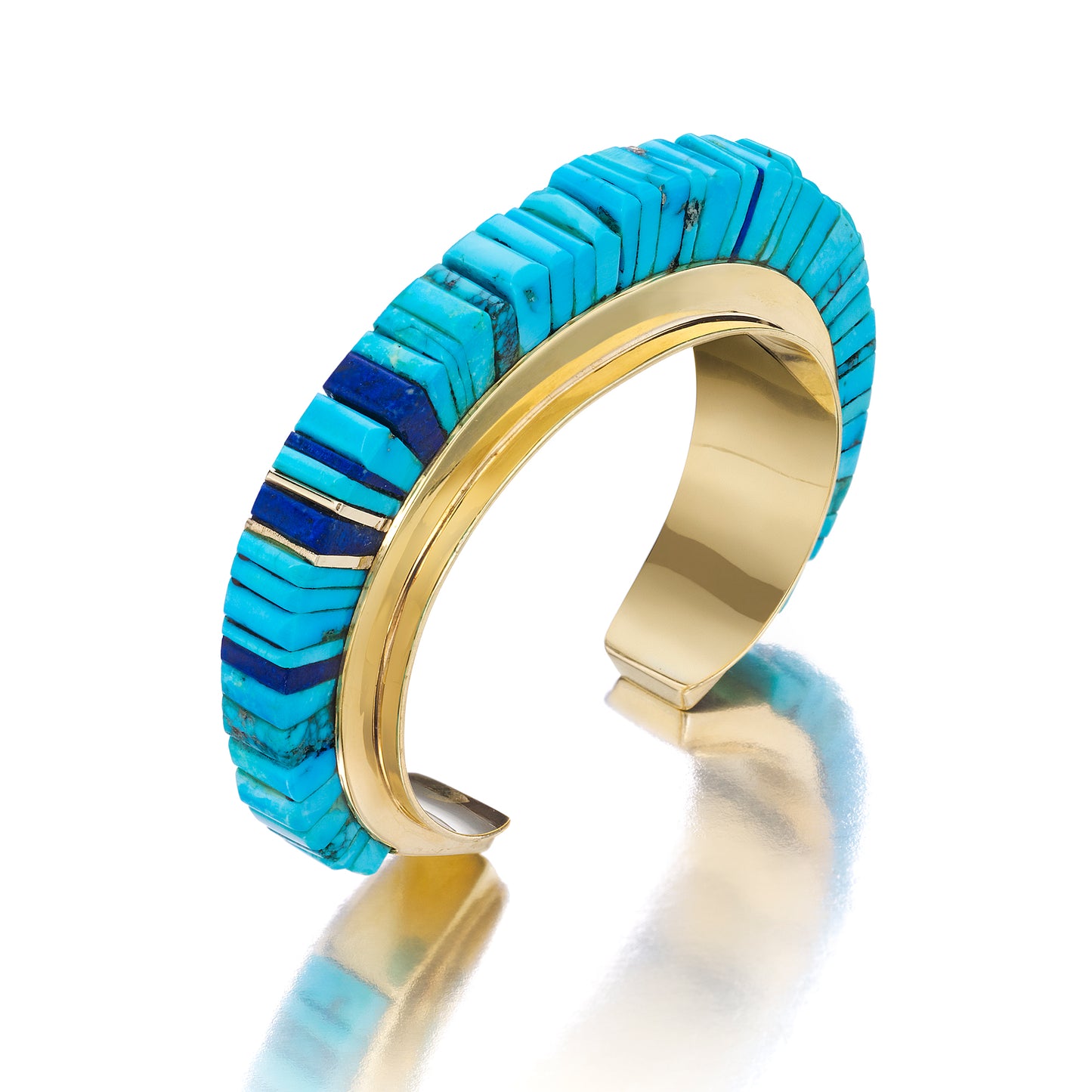 TURQUOISE, LAPIS LAZULI, AND GOLD CUFF BRACELET BY CHARLES LOLOMA, HOTEVILLA, ARIZONA, CIRCA 1975