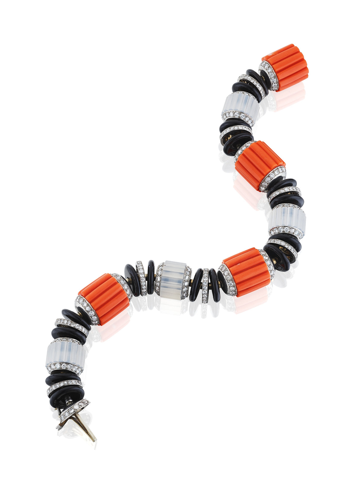 Art Deco Diamond, Coral, Rock Crystal, and Onyx Bracelet by Janesich, Paris, circa 1925 — additional professional view