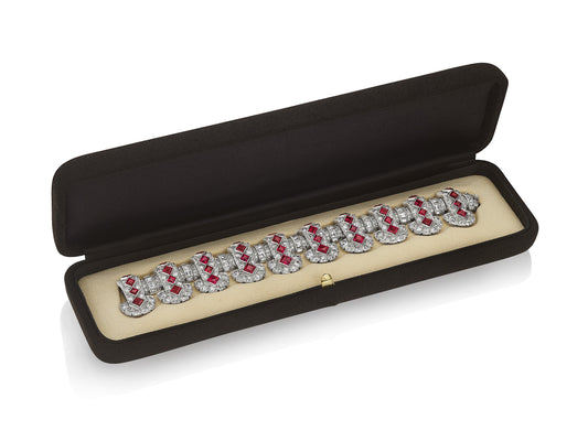 Art Deco Ruby and Diamond Strap Bracelet by Louis Rigollet, Paris, circa 1930