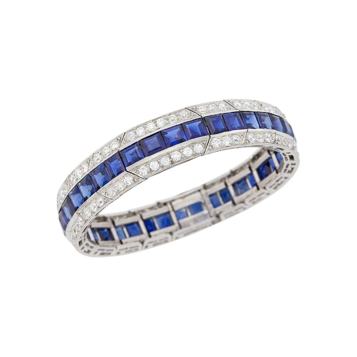 Art Deco Sapphire and Diamond Bracelet by T.B. Starr, New York, circa 1920 — out-of-box view