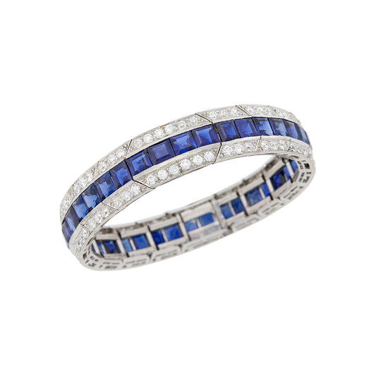 Art Deco Sapphire and Diamond Bracelet by T.B. Starr, New York, circa 1920 — out-of-box view