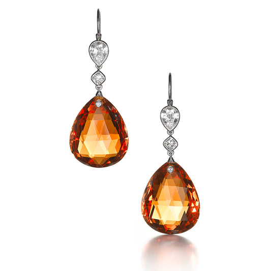 Pair of Spessartine Garnet and Diamond Ear Pendants by Siegelson, New York