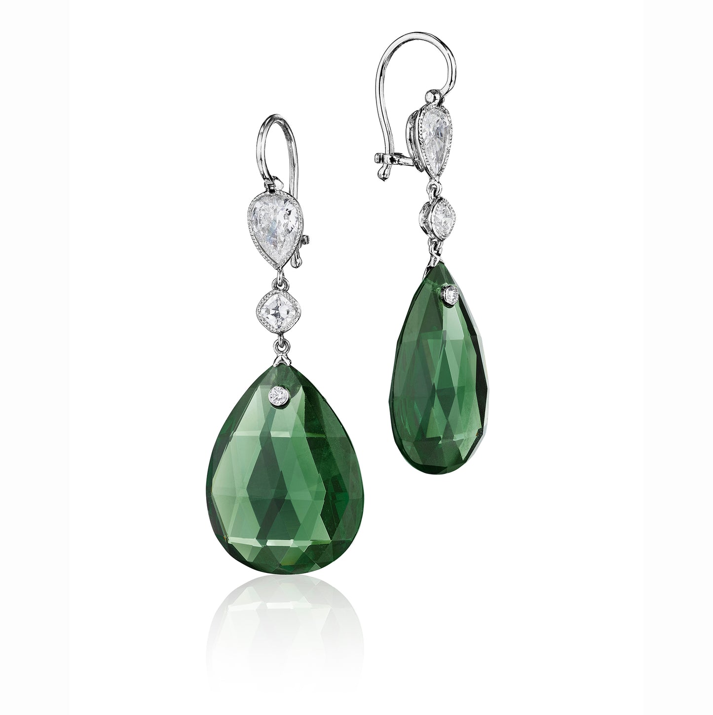 Pair of Tsavorite Garnet and Diamond Ear Pendants by Siegelson, New York