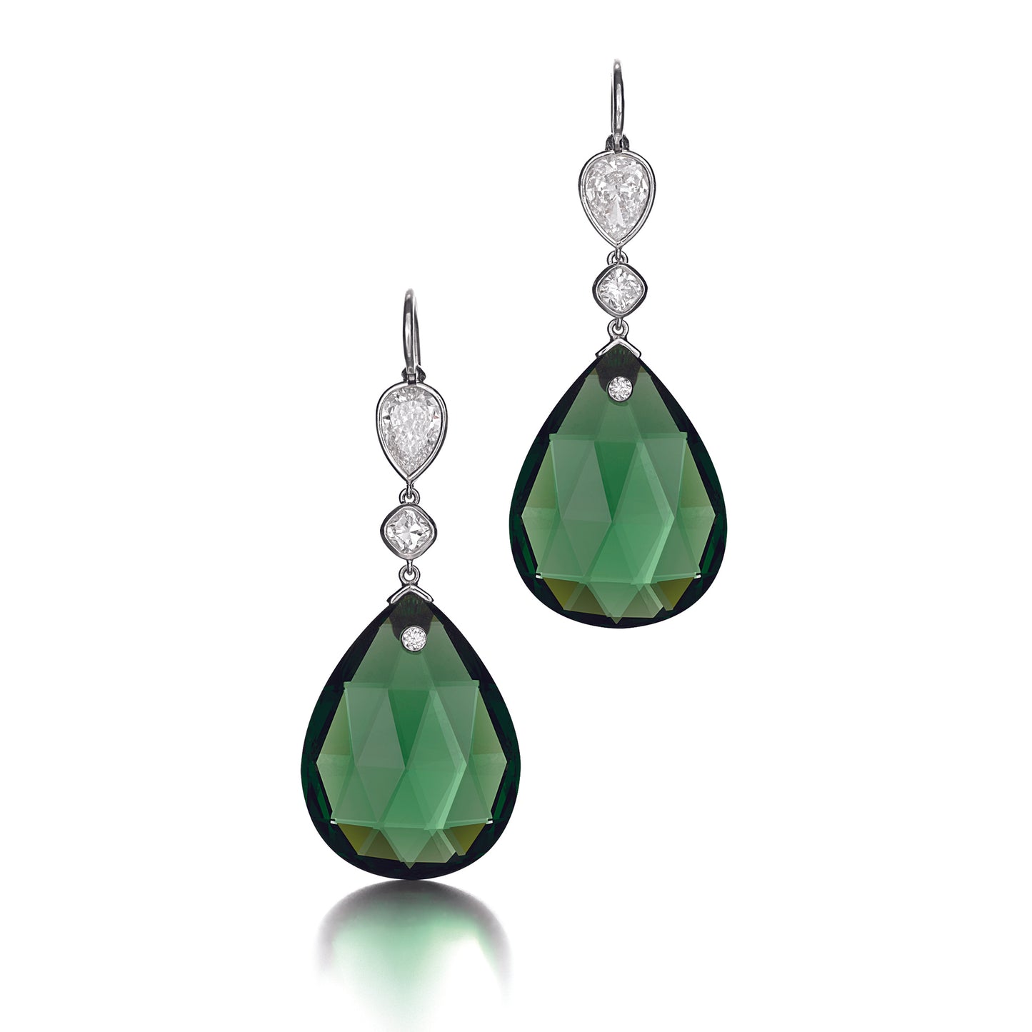 Pair of Tsavorite Garnet and Diamond Ear Pendants by Siegelson, New York