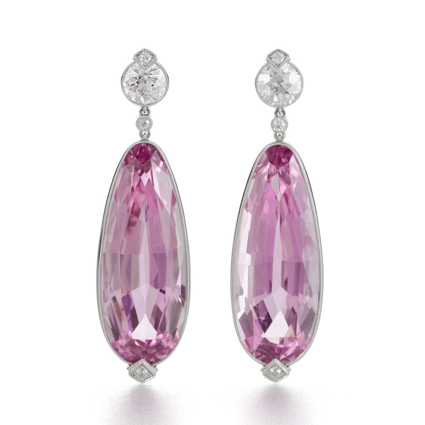 Pair of Kunzite and Diamond Ear Pendants by Siegelson, New York