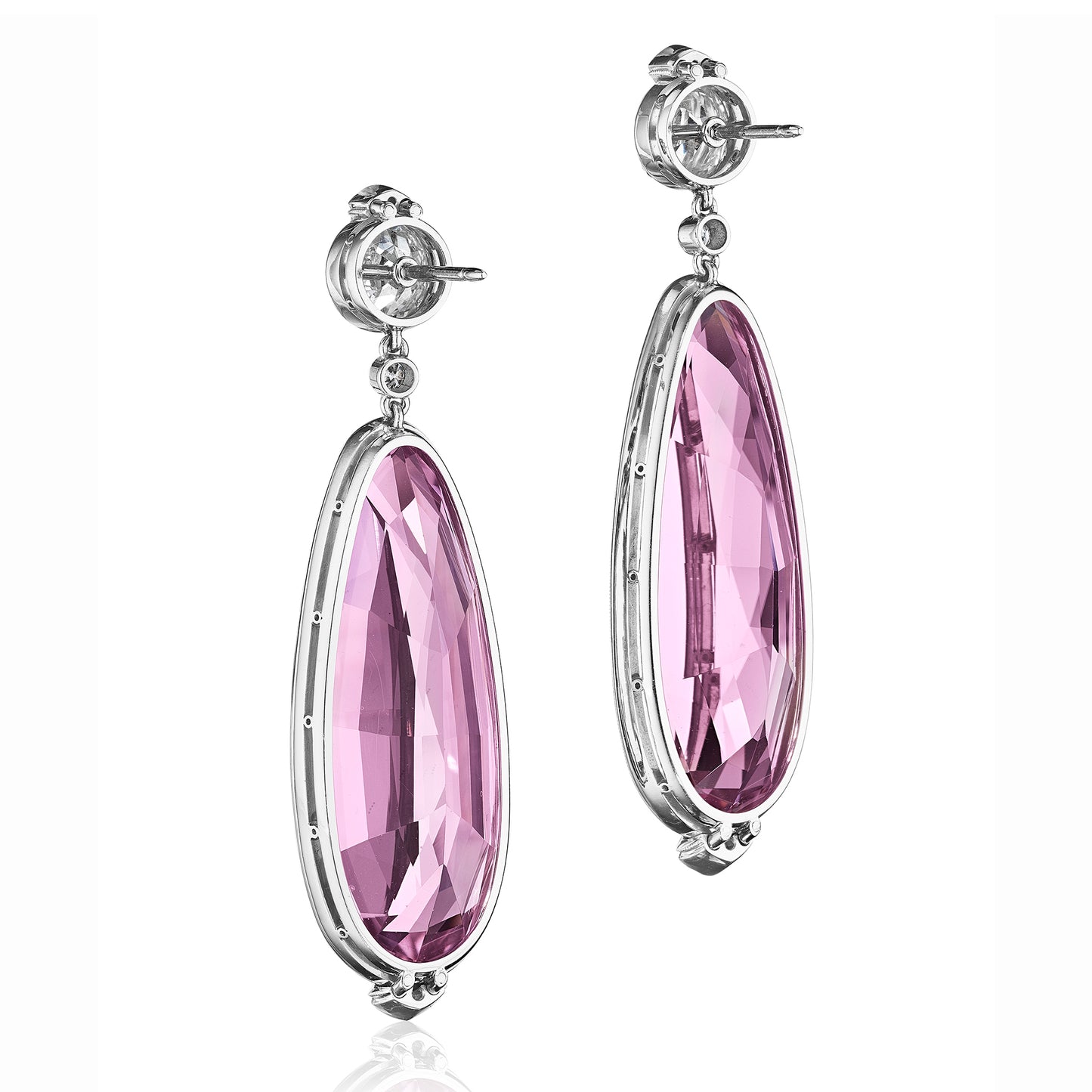 Pair of Kunzite and Diamond Ear Pendants by Siegelson, New York