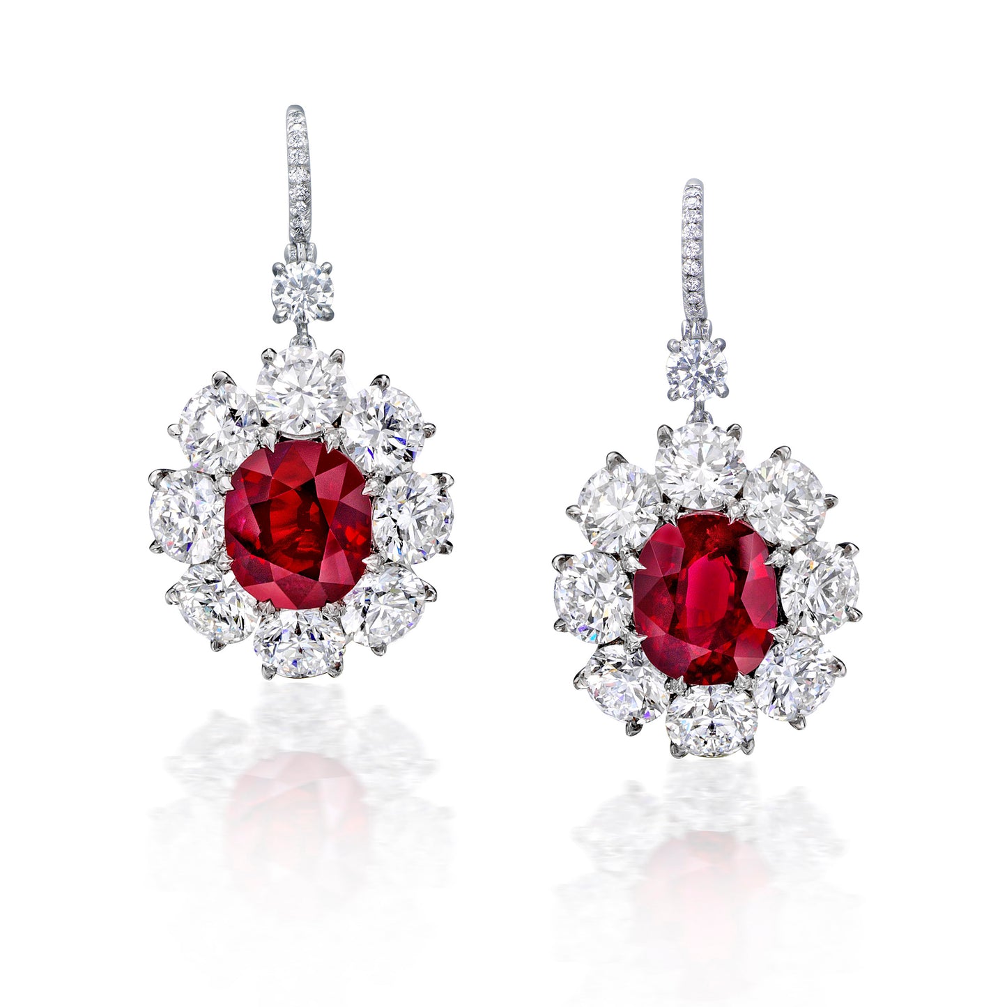 Pair of Gem Pigeon’s Blood Ruby and Diamond Earrings by Siegelson, New York