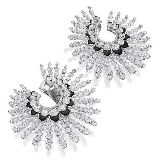 Diamond and Onyx Spiral Hoop Earrings by Siegelson, New York