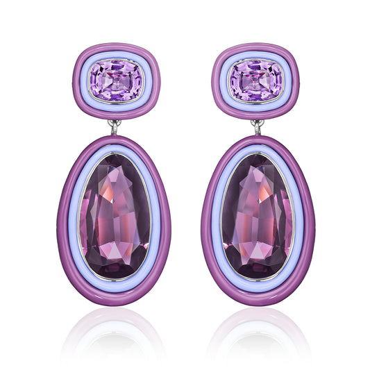 CHROMA DROPS: A PAIR OF CERAMIC, SPINEL, AND AMETHYST EAR CLIPS BY SIEGELSON, NEW YORK