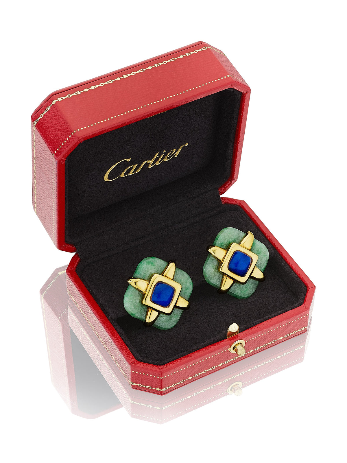 Jade and Lapis Lazuli Button Ear Clips Designed by Aldo Cipullo for Cartier, New York, 1972–74