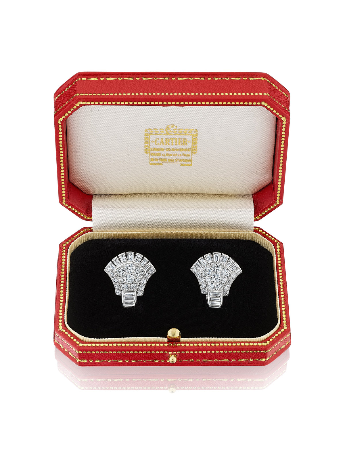 Art Deco Egyptian Revival Diamond Lotus Flower Ear Clips by Cartier, London, circa 1930