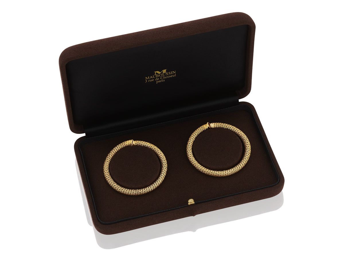 Pair of Gold “Paillette” Hoop Earrings by Georges Lenfant for Mauboussin, Paris, circa 1970 — additional professional view