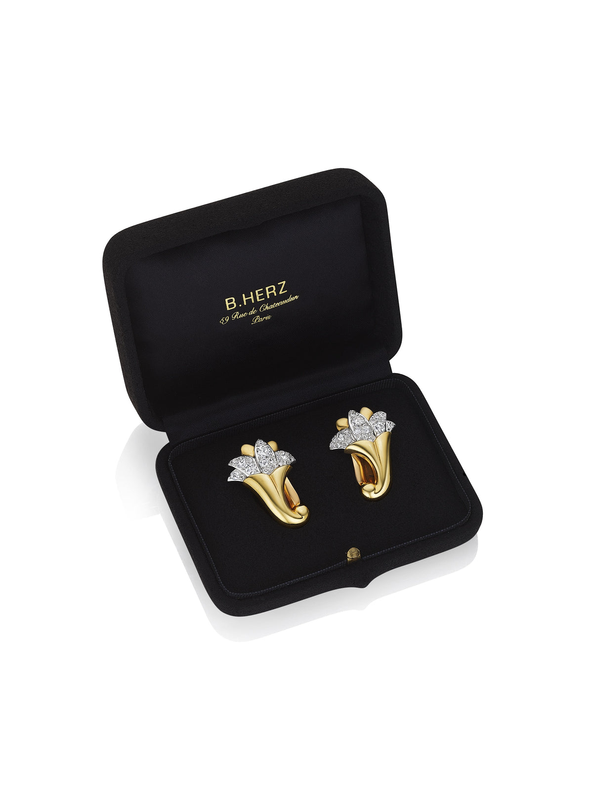 Diamond Lotus Flower Ear Clips by Suzanne Belperron, Paris, circa 1955 — additional professional view