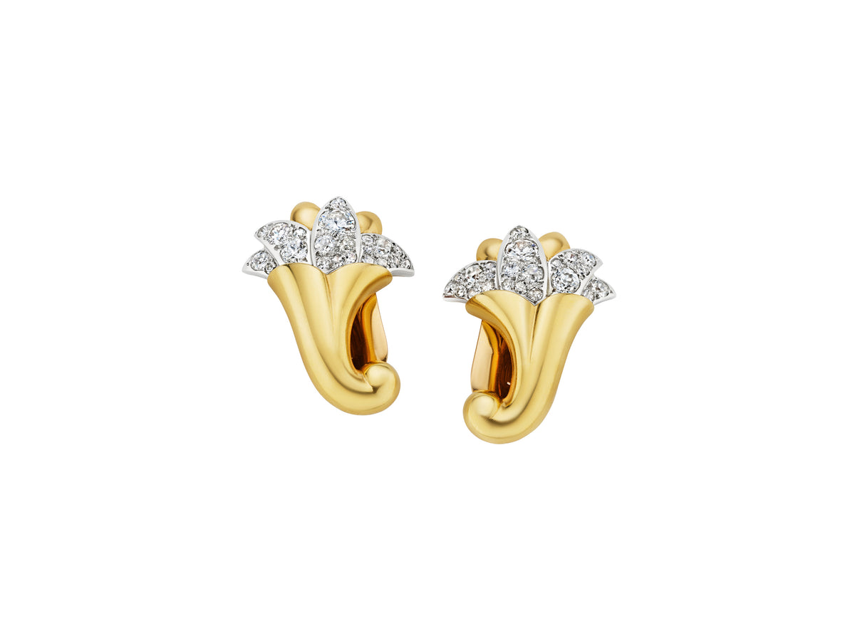 Diamond Lotus Flower Ear Clips by Suzanne Belperron, Paris, circa 1955
