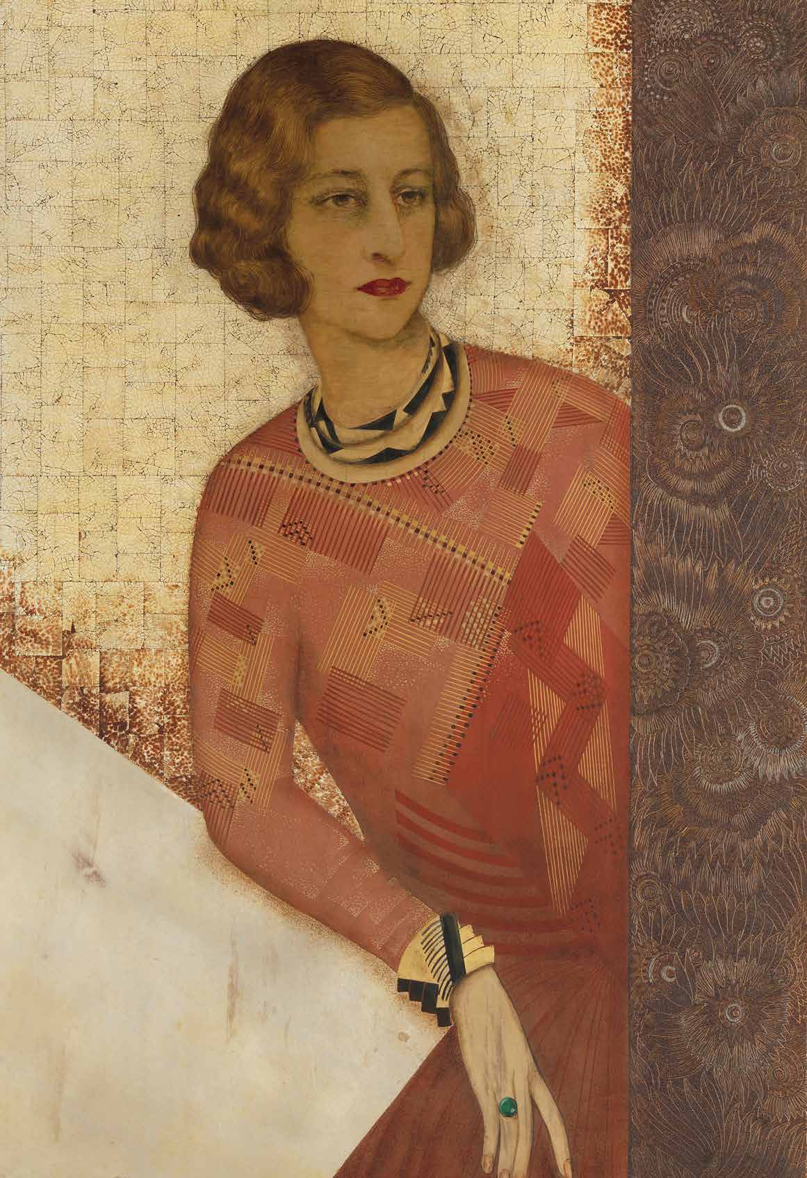 Jean Dunand’s lacquer portrait of Juliette de Saint Cyr wearing a set of Giraffe necklaces and bracelets. The Metropolitan Museum of Art, New York.