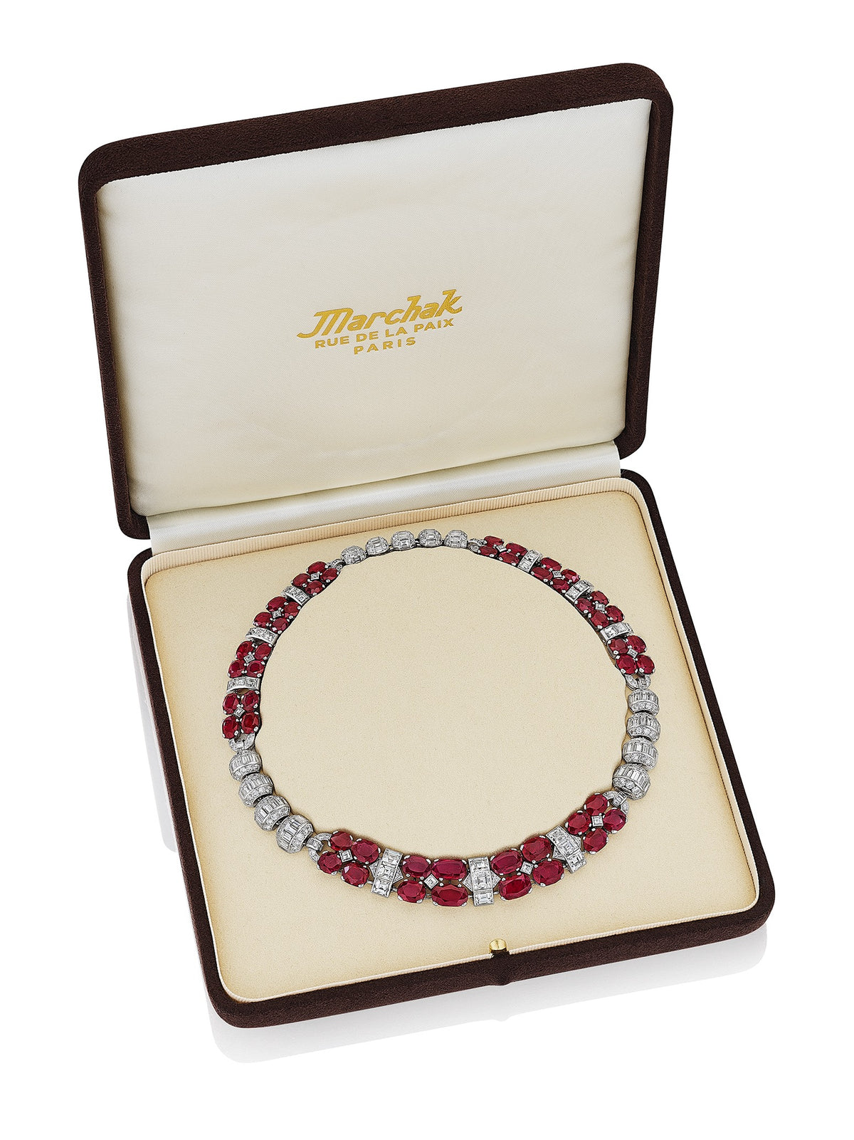 Art Deco Ruby and Diamond Necklace by Marchak, Paris, circa 1935