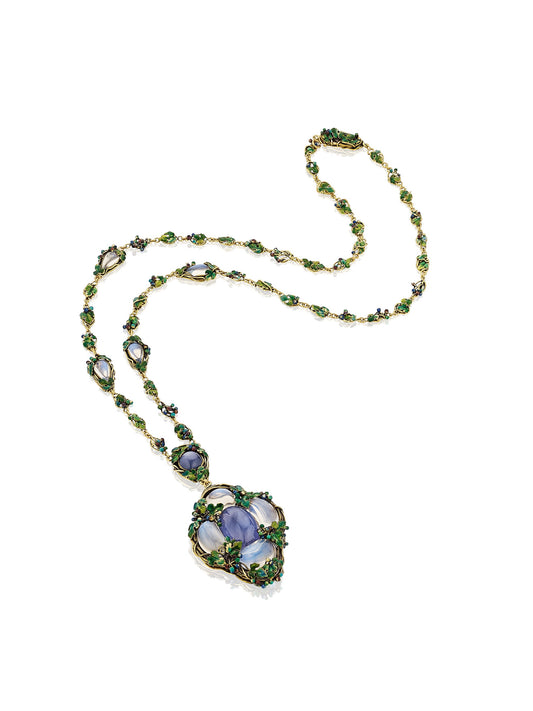 Star Sapphire, Moonstone, and Enamel Necklace by Louis Comfort Tiffany for Tiffany & Co., New York, circa 1910