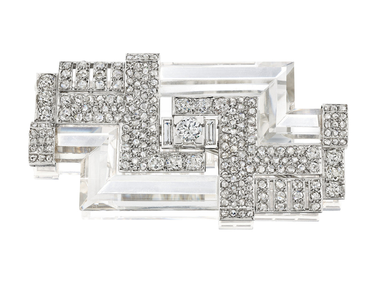 Art Deco Rock Crystal and Diamond Brooch by Mauboussin, Paris, 1935 — additional professional view