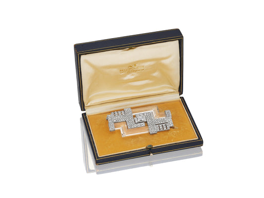 Art Deco Rock Crystal and Diamond Brooch by Mauboussin, Paris, 1935