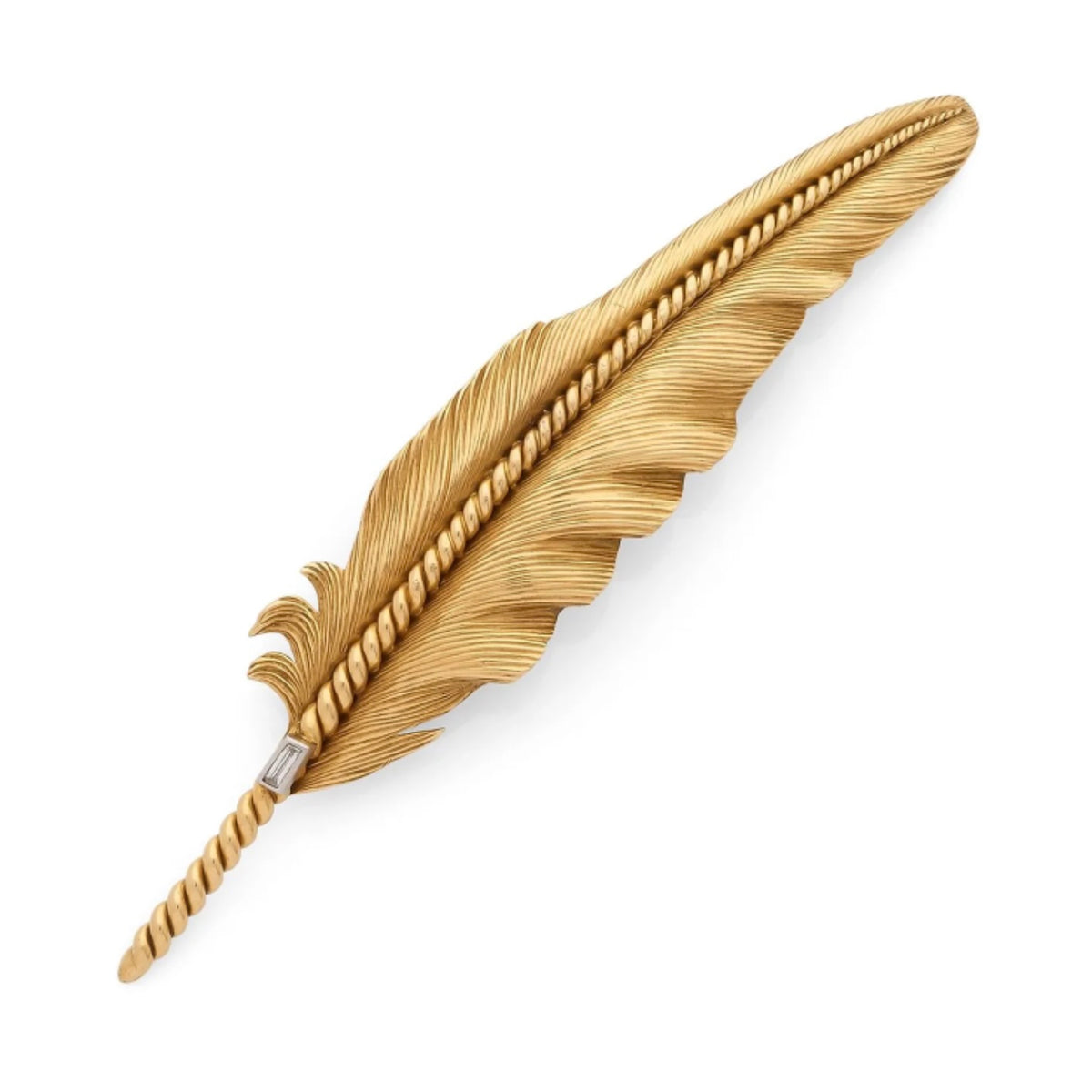 Gold and Diamond “Plume” Brooch by Cartier, Paris, circa 1940 — out-of-box view