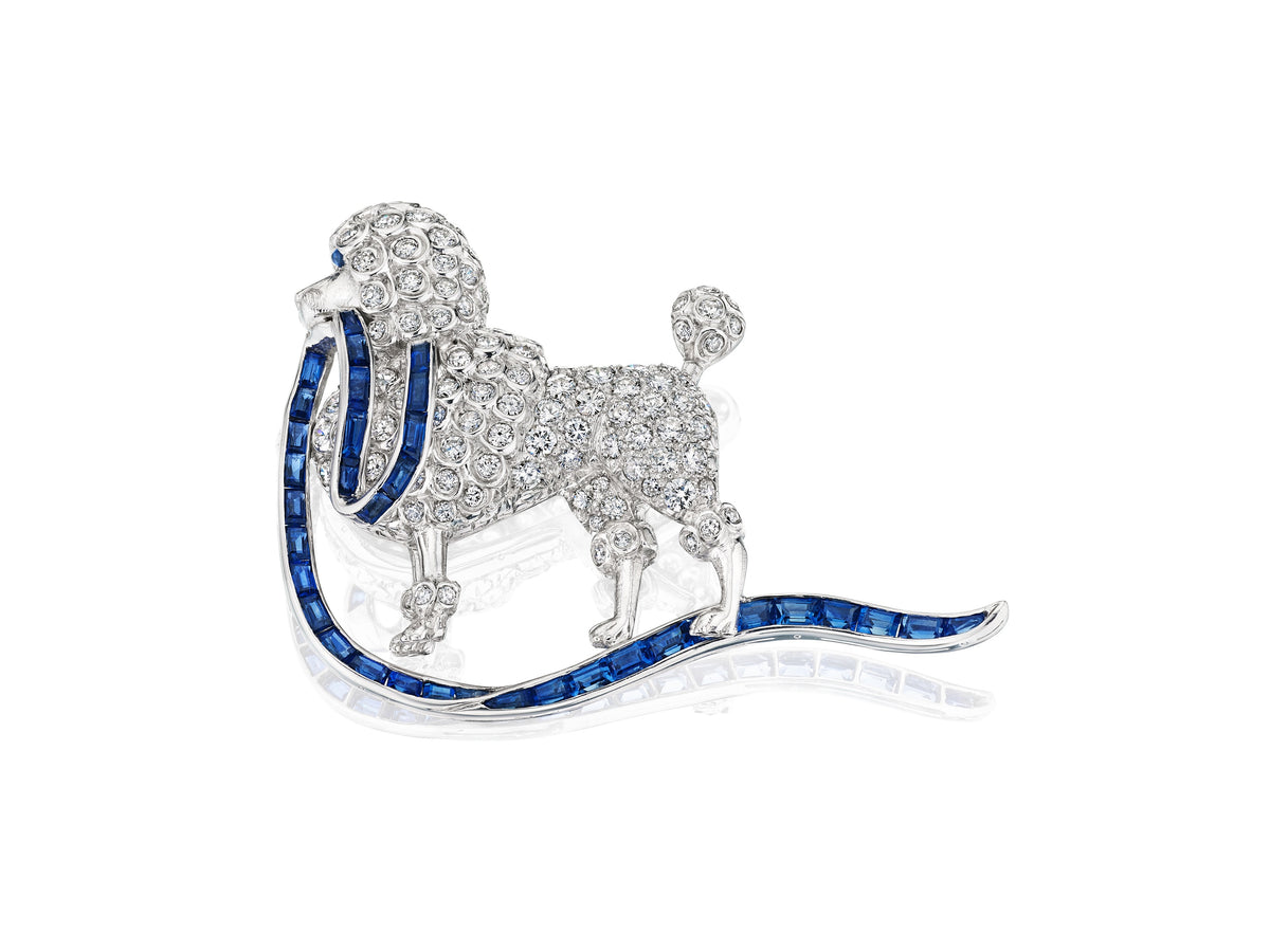 Diamond and Sapphire Poodle Brooch by Oscar Heyman & Brothers, New York, circa 1952