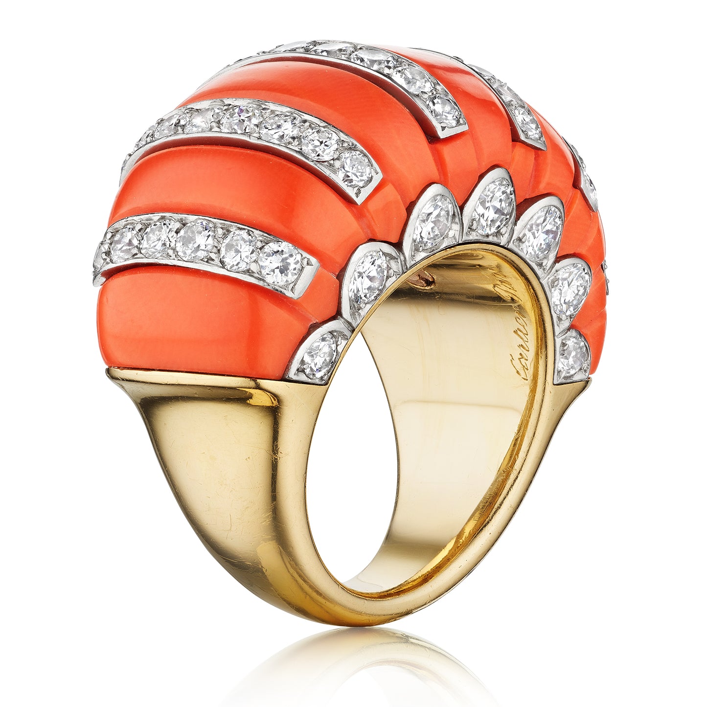 Coral and Diamond Ring by Cartier, Paris, circa 1945