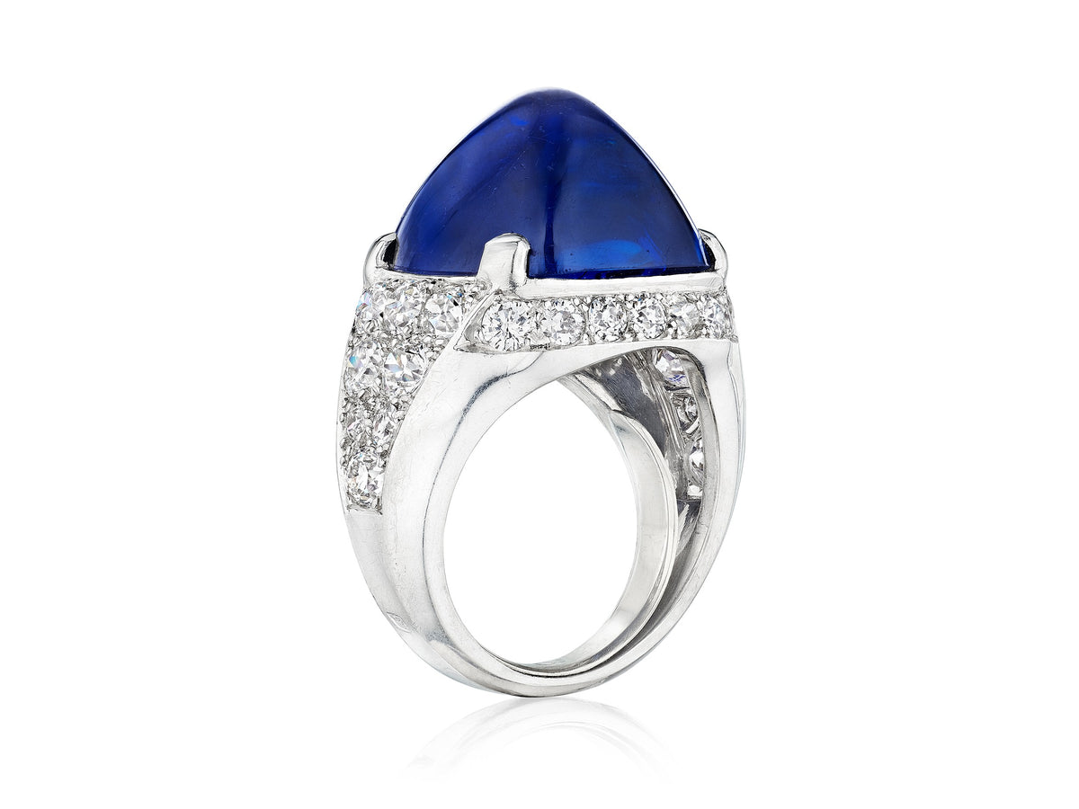 Art Deco Sugarloaf Sapphire and Diamond Ring by Cartier, Paris, circa 1930