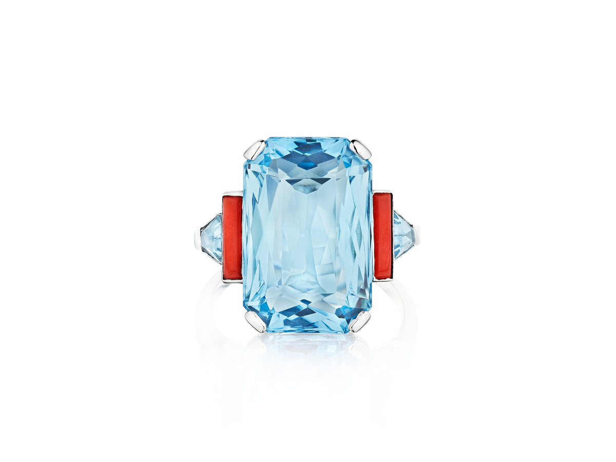Art Deco Aquamarine and Coral Ring by Jean Fouquet, Paris, 1935 — additional professional view
