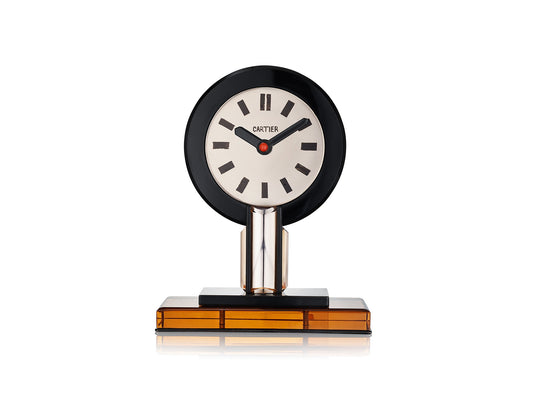 Art Deco Onyx and Amber Glass Pendulette Desk Clock by Cartier, Paris, circa 1930