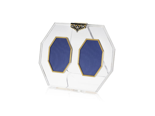 Art Deco Rock Crystal, Enamel, Diamond, and Gold Double Picture Frame by Cartier, Paris, circa 1925