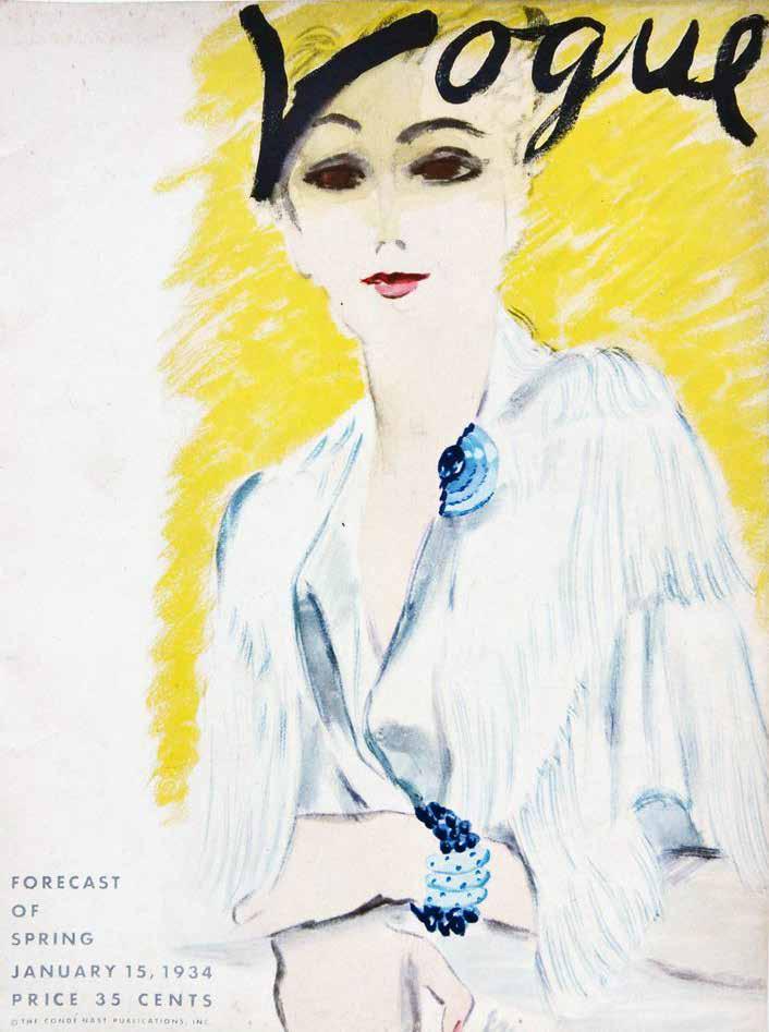 The cover of Vogue, New York, January 15, 1934, showing a single half-circle clip brooch by Belperron.