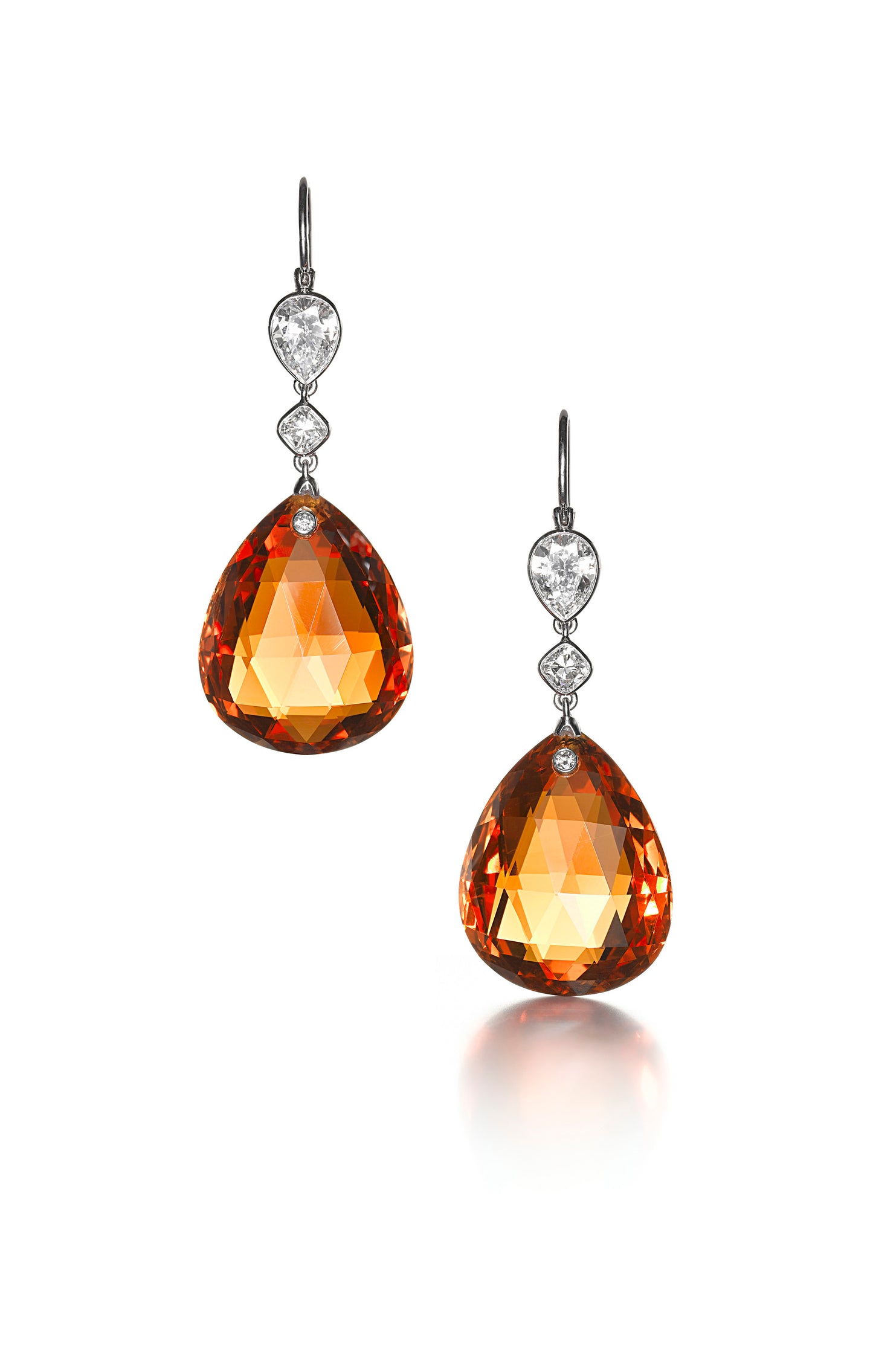 Pair of Spessartine Garnet and Diamond Ear Pendants by Siegelson, New York