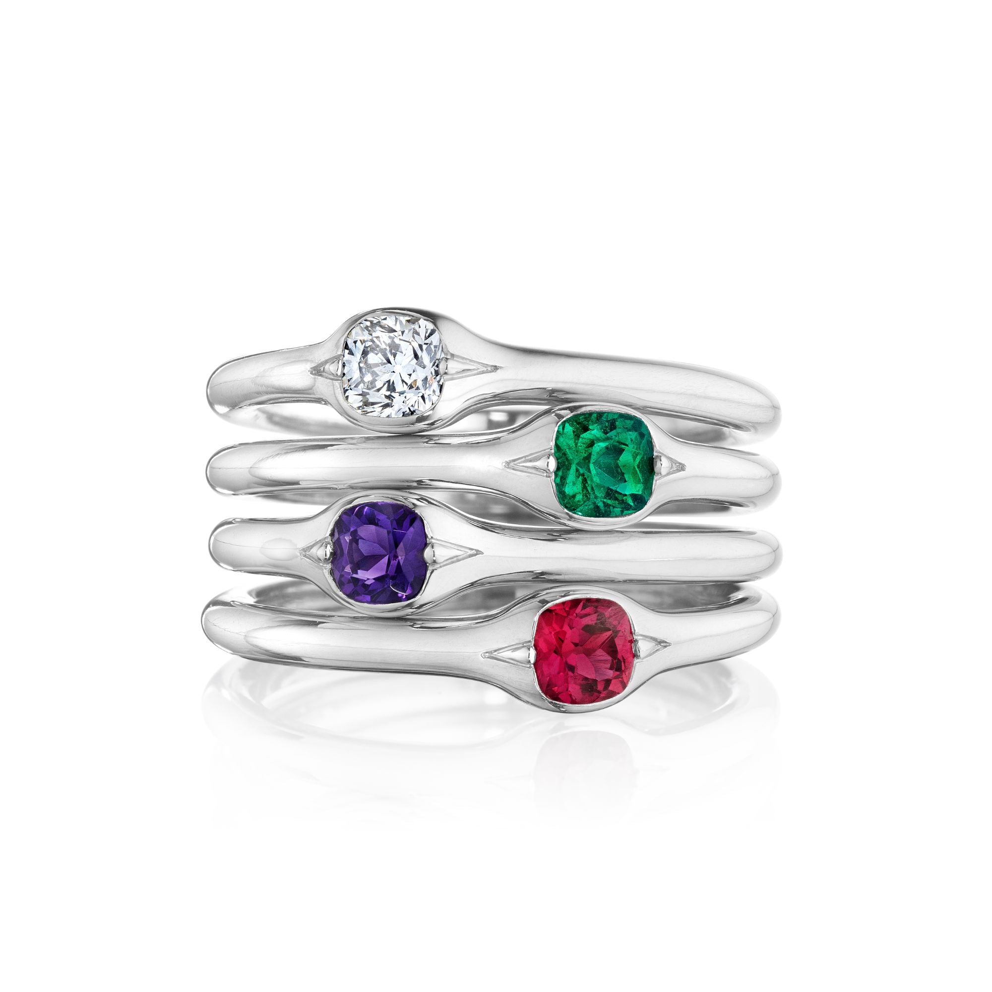 SET OF FOUR GEMSTONE “DEAR” ACROSTIC STACKING RINGS BY SIEGELSON, NEW YORK