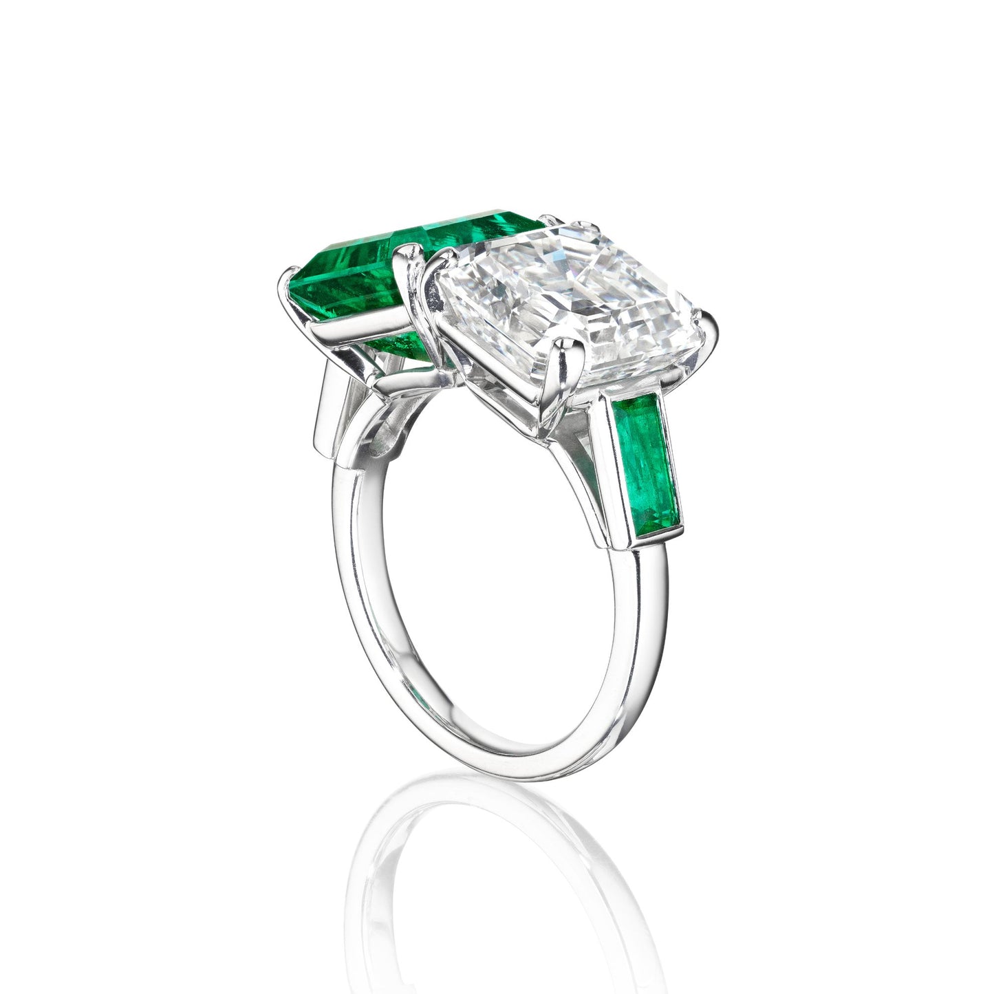 TWIN EMERALD AND DIAMOND RING BY SIEGELSON, NEW YORK