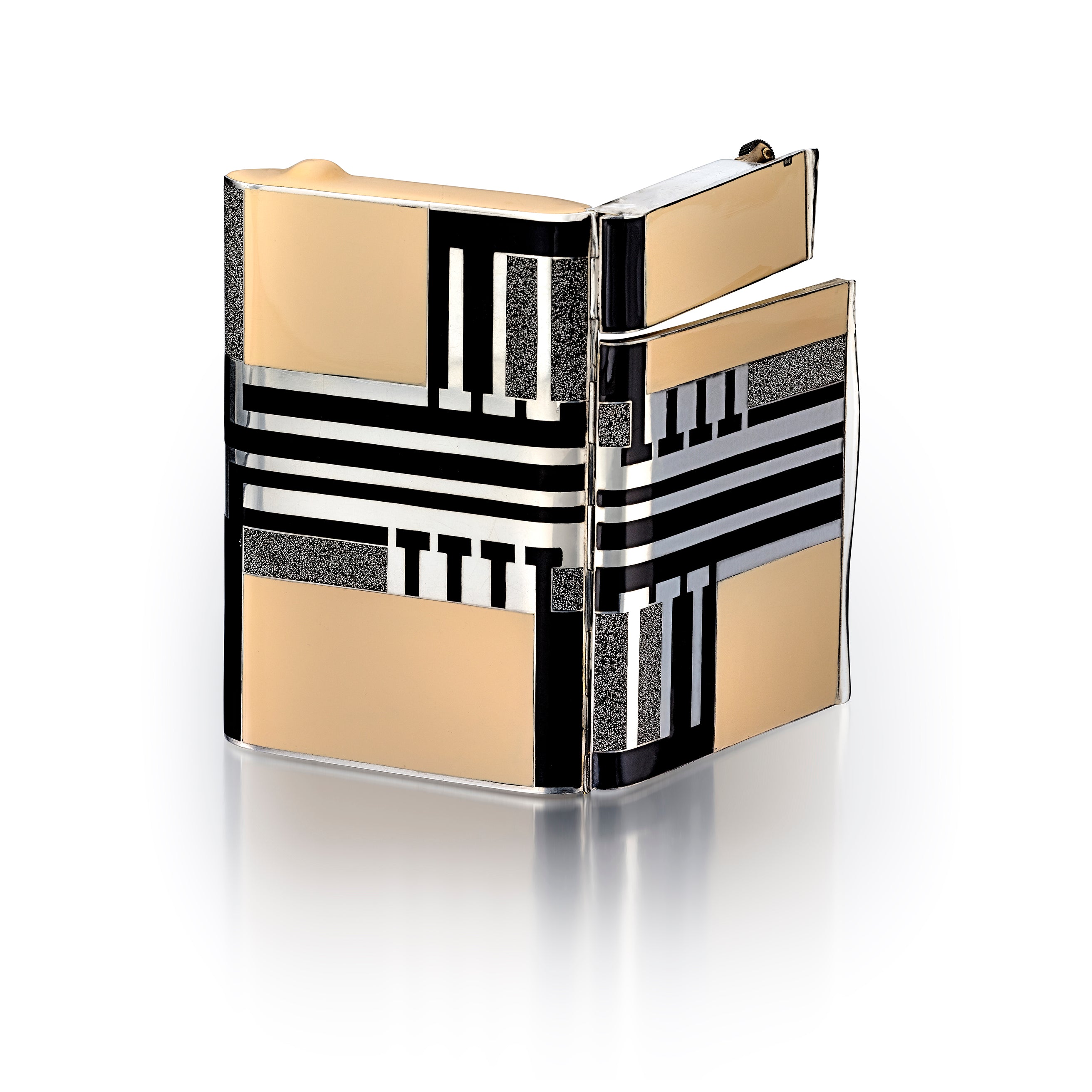 ART  DECO  SILVER,  LACQUER,  AND  EGGSHELL  CIGARETTE  CASE  WITH  LIGHTER BY  RAYMOND  TEMPLIER,  PARIS,  1929