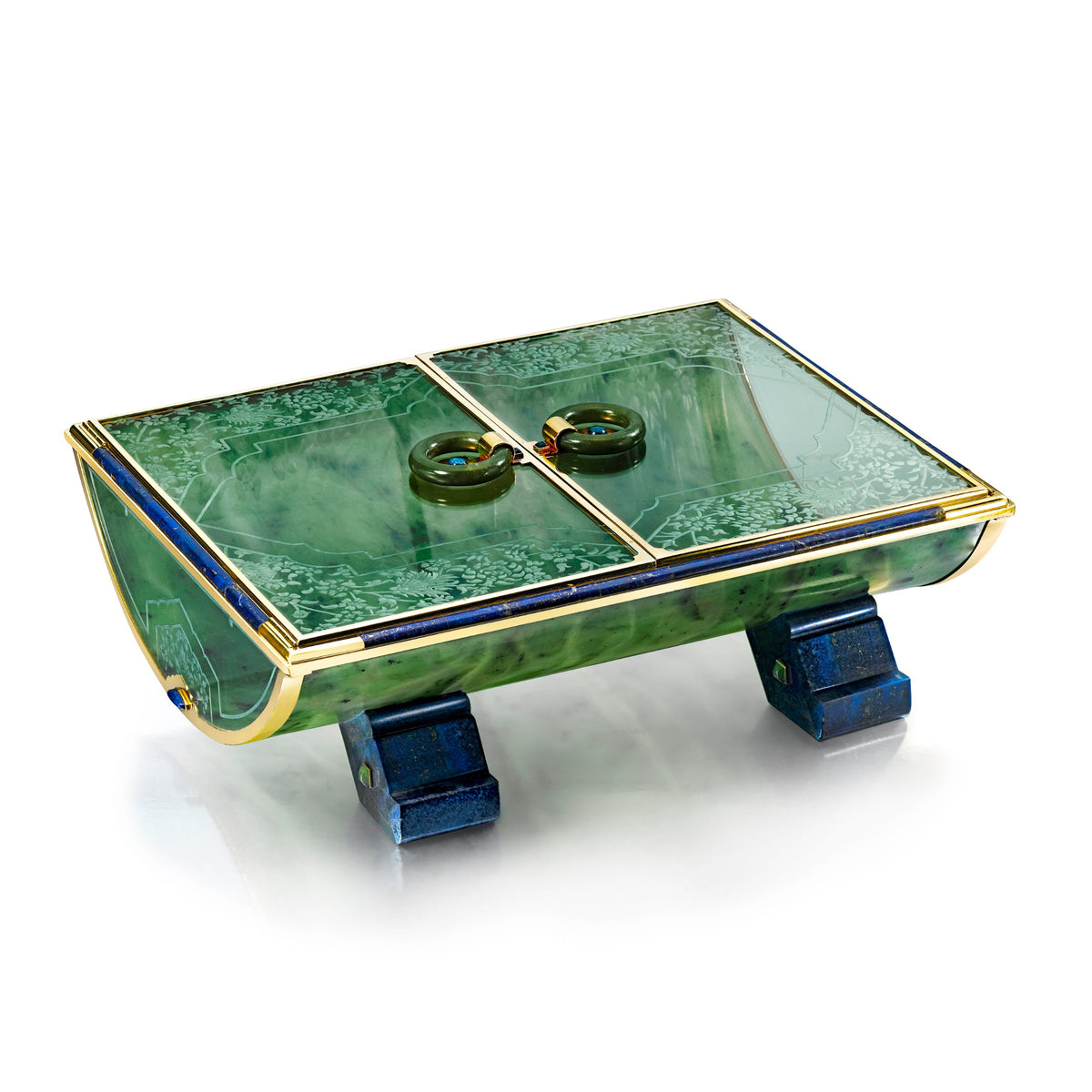 Art Deco Crystal, Nephrite, Lapis Lazuli, and Gold Box by Cartier, Paris, circa 1928