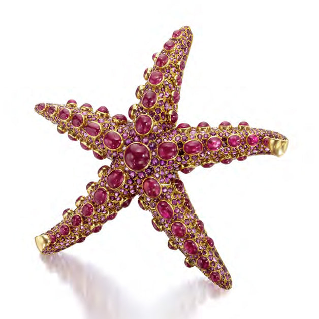 THE CLAUDETTE COLBERT STARFISH: A RUBY AND AMETHYST STARFISH BROOCH DESIGNED BY JULIETTE MOUTARD FOR RENÉ BOIVIN, PARIS, 1937
