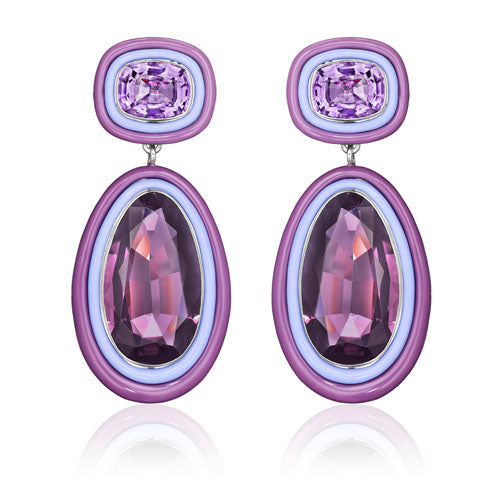 CHROMA DROPS: A PAIR OF CERAMIC, SPINEL, AND AMETHYST EAR CLIPS BY SIEGELSON, NEW YORK