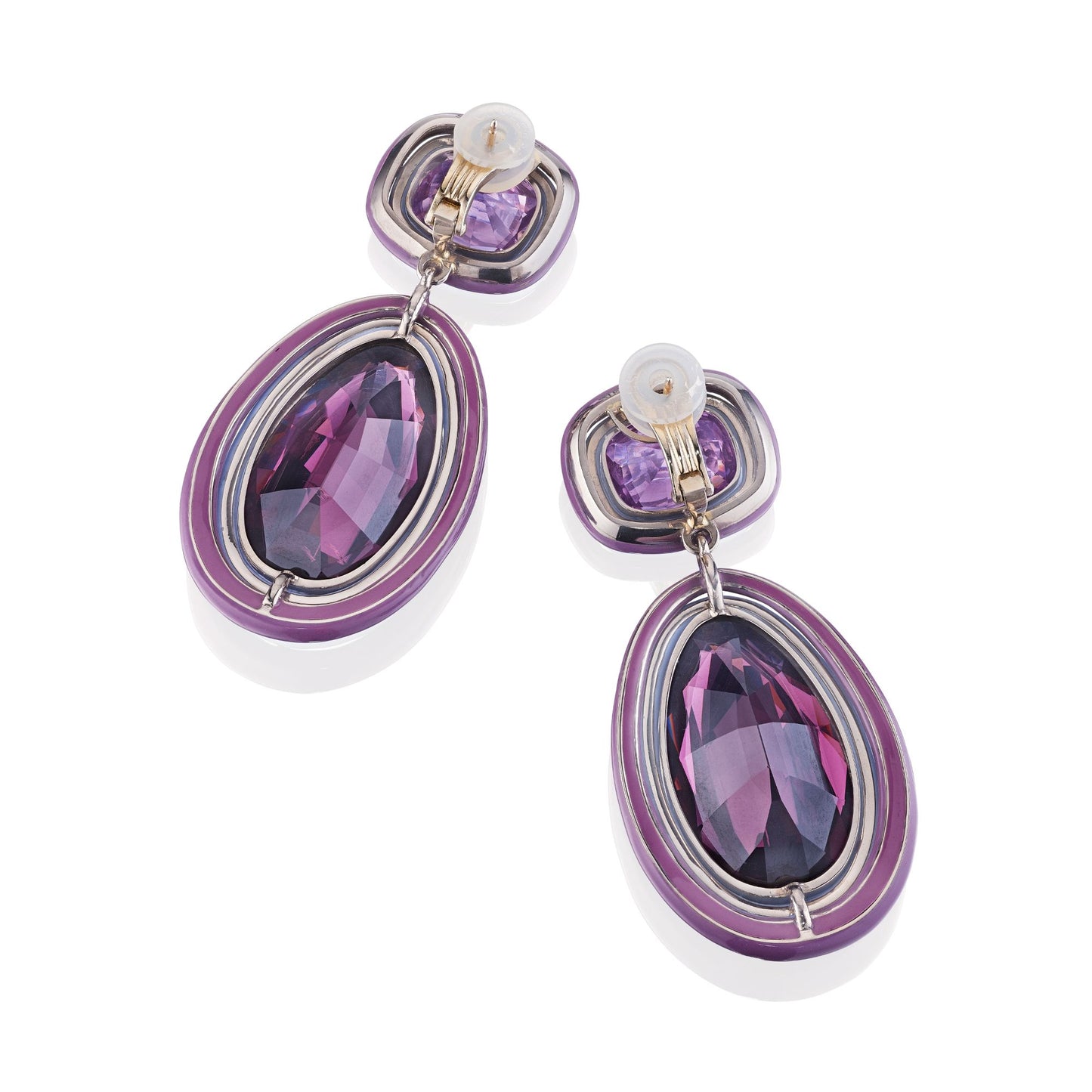 CHROMA DROPS: A PAIR OF CERAMIC, SPINEL, AND AMETHYST EAR CLIPS BY SIEGELSON, NEW YORK