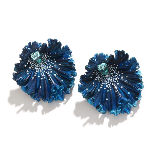 BLUE ALUMINUM, GOLD, DIAMOND AND TOURMALINE ORCHID FLOWER EARRINGS BY EMMANUEL TARPIN, PARIS, 2018